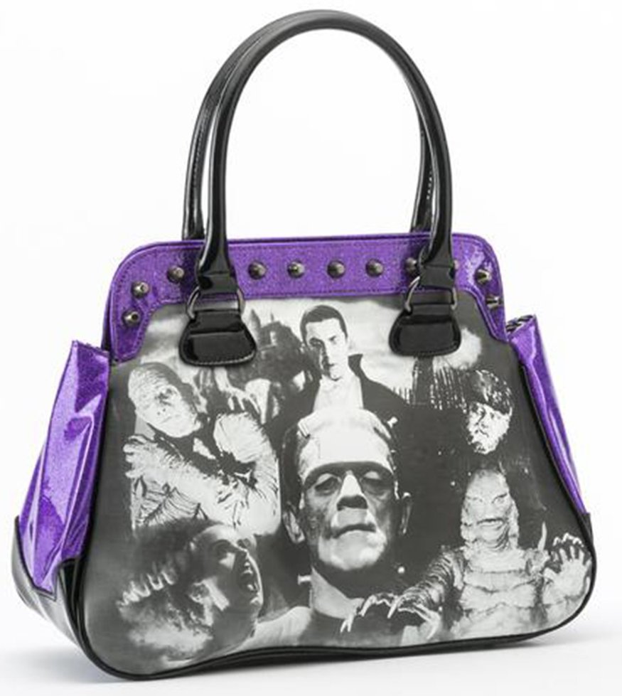 Universal Monsters Purple Glitter Black & White Monster Collage Handbag