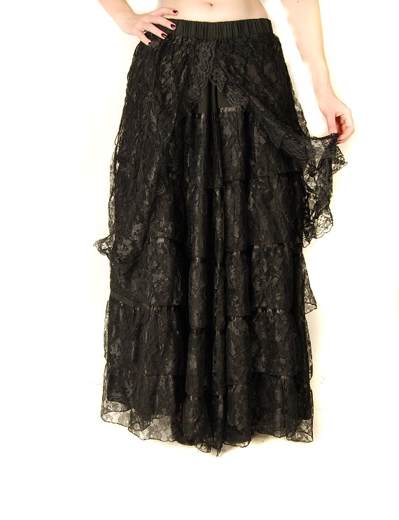Burleska Plus Size Victorian Black Lace Gothic Long Renaissance Skirt ...
