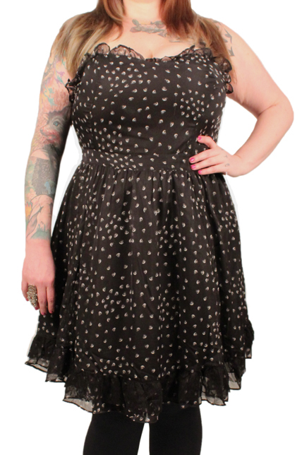 Tripp Plus Size Gothic Chiffon Lace Black & White Skull Poison Dress - Click Image to Close