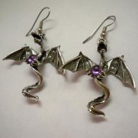 Dragon Earrings w Amethyst Orb