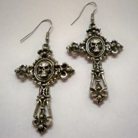 Skull on Filigree Cross Earrings Skull on Filigree Cross Earrings