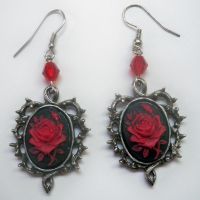 Red and Black Rose Cameo Earrings Red and Black Rose Cameo Earrings