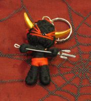 Black and Red Pirate Devil w Gold Horns Pitchfork Voodoo Keychai Black and Red Pirate Devil w Gold Horns Pitchfork Voodoo Keychai