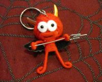 Cartoon Devil Red w Gold Horns Pitchfork Voodoo Keychain Cartoon Devil Red w Gold Horns Pitchfork Voodoo Keychain