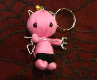 Pink Devil Cat Cuties w Pitchfork & Bell Voodoo Keychain Pink Devil Cat Cuties w Pitchfork & Bell Voodoo Keychain