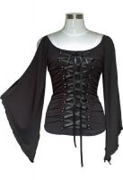 Black Stretchy Lace-Up Gothic Corset Jersey Top