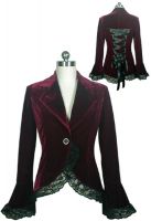 Plus Size Burgundy Gothic Lace Trim Corset Velvet Jacket