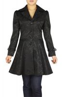Plus Size Jacquard Gothic Black Lace Up Ruffled Jacket