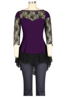 Plus Size Purple & Black Gothic Lace Sweetheart Ruffle Flirty Top