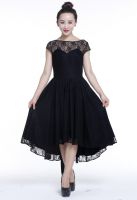 Plus Size Black Gothic Hi Lo Lace Short Sleeve Dress