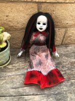 OOAK Black & Red Hair Hollow Eye Sitting Creepy Horror Doll Art by Christie Creepydolls