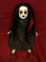OOAK Sitting Red & Black Hair Mascara Tears Mourning Creepy Horror Doll Art by Christie Creepydolls