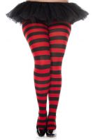 Plus Size Opaque Black & Red Wide Striped Fairy Tights