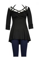 Plus Size Black Gothic Criss Cross Stetchy Jersey Top