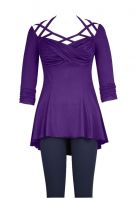 Plus Size Purple Gothic Criss Cross Stetchy Jersey Top