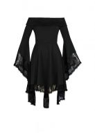 Plus Size Black Gothic Stretchy Hi Lo Lace Bellsleeve Dress