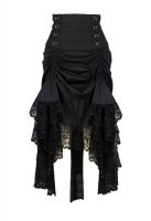 Plus Size Black Gothic Black 2 Way Lace up Burlesque Hi Low Skirt
