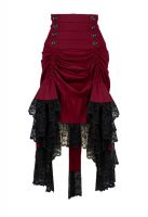 Plus Size Burgundy & Black Gothic Black 2 Way Lace up Burlesque Hi Low Skirt