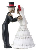 Day of the Dead Skeleton Couple Clutching Arms Wedding Cake Topper