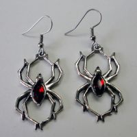 Spider w Red Stone Earrings