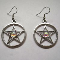 Polished Pentacle w AB Stone Earrings Polished Pentacle w AB Stone Earrings