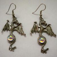 Dragon Earrings w Aurora Borealis Jewel Dragon Earrings w Aurora Borealis Jewel