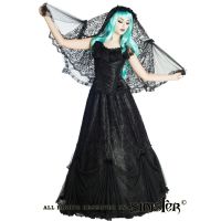 Sinister Gothic Plus Size Medieval Black Sicilian Lace Cascading Velvet Bows Long Skirt