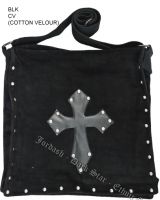 Dark Star Black Stud Cross PVC Velvet Gothic Skull Book Bag
