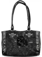 Dark Star Black Gothic Cross Brocade and Roses Hand Bag