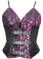 Dark Star Gothic Velvet Lace Pink and Black Corset Buckle Top