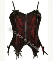 Dark Star Gothic Black and Red Brocade Roses Corset