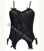 Dark Star Gothic Black and Blue Brocade Roses Corset