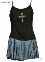 Dark Star Gothic Short Black Grey Tie Dye Mini Dress with Cross