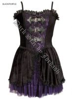 Dark Star Gothic Black Purple Velvet Lace PVC Mini Dress