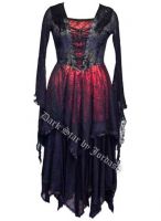 Dark Star Gothic Medieval Cobweb Long Black & Red Dress