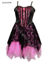 Dark Star Black and Pink Satin Velvet Lace Gothic Mini Dress