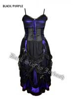 Dark Star Black & Purple Gothic Satin & Lace Ribbon Long Burlesque Corset Dress