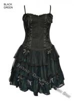 Dark Star Satin Lace Black & Green Gothic Rose Corset Dress