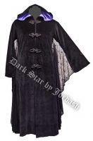 Dark Star Black and Purple Hooded Velvet Coat w Spiderweb Bat Wings