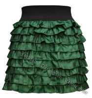 Dark Star Green Layered Ruffled Gothic Short Mini Skirt