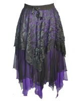 Dark Star Gothic Black and Purple Lace Satin Net Multi Tier Witchy Hem Skirt