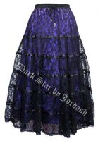 Dark Star Black and Purple Satin Lace Tiered Gothic Skirt