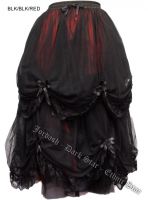 Dark Star Long Black and Red Satin Roses Gothic Fairytale Skirt