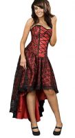 Burleska Plus Size Elizium Red & Black Satin & Lace Gothic High Low Burlesque Skirt