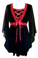 Plus Size Bewitched Corset Top in Black with Red Trim