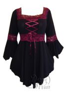 Plus Size Black and Burgundy Gothic Renaissance Lacing up Corset Top