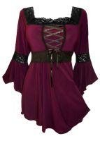 Plus Size Burgundy and Black Renaissance Lacing up Corset Top