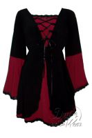 Plus Size Black and Burgundy Medieval Princess Bell Sleeve Corset Top