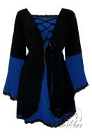 Plus Size Black and Royal Blue Medieval Princess Bell Sleeve Corset Top