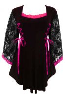 Plus Size Gothic Lace Anastasia Top in Black and Fuchsia